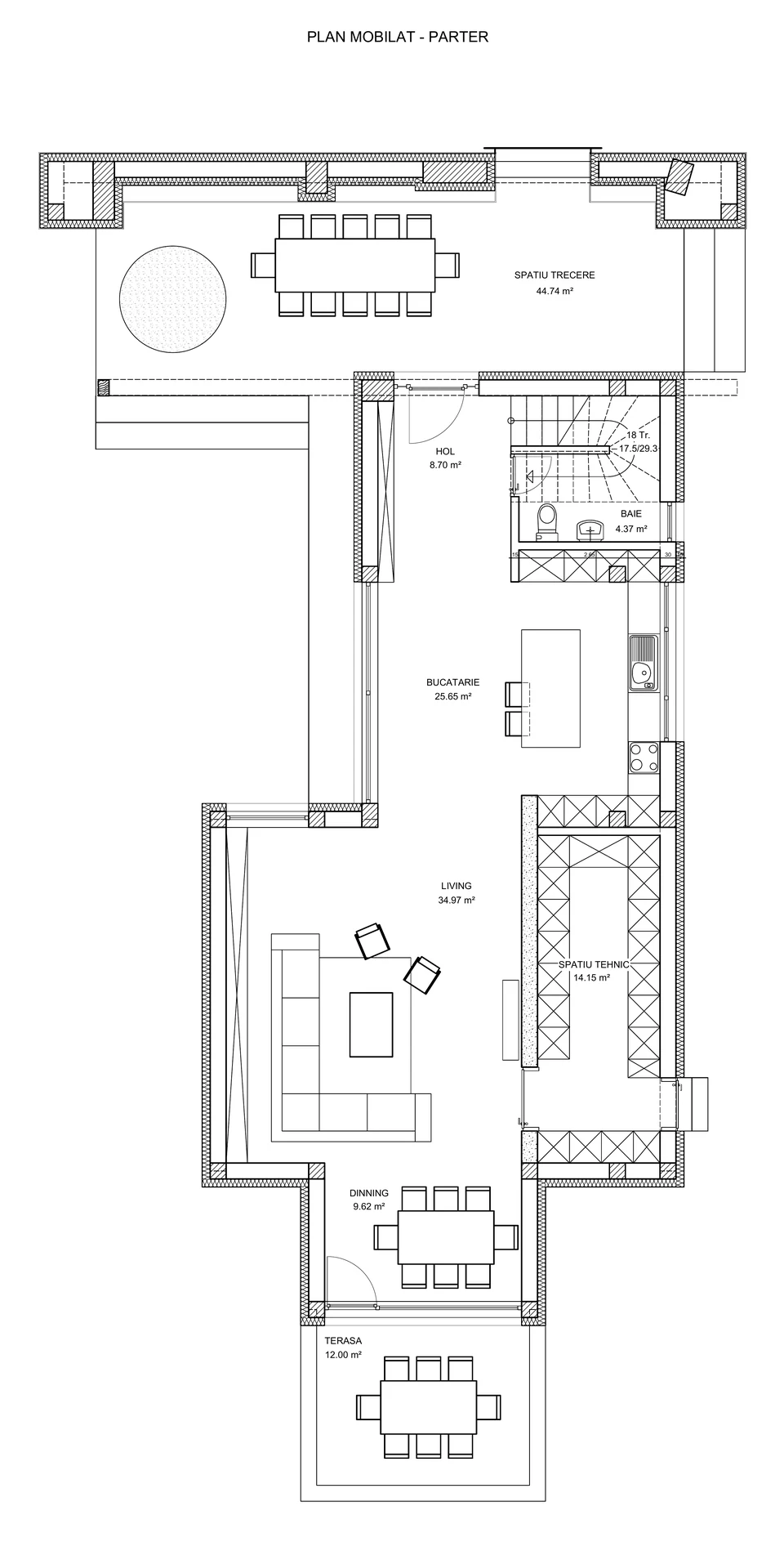 Plan mobilat al parterului, extras din documentația PT+DE.