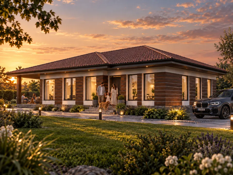 Single-storey house with a covered terrace in Gorj — Single-storey house with a covered terrace in Gorj — view 2 · visualisation