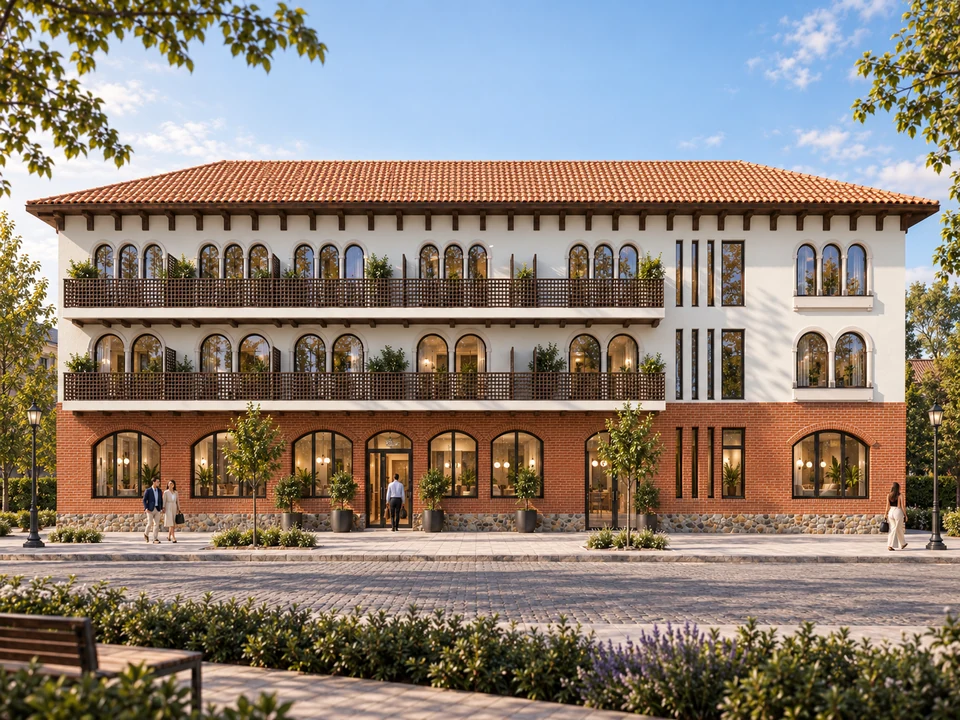 Guesthouse remodelling — Mehedinți — Remodelling proposal, facade with balconies · rendering