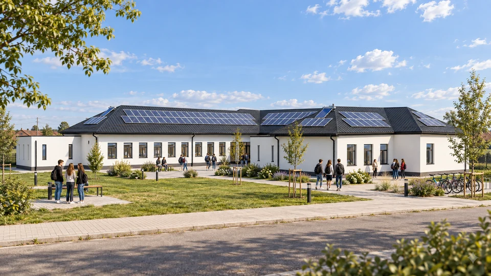 High school thermal rehabilitation and modernisation — Constanța — School building and landscape design · architectural visualisation