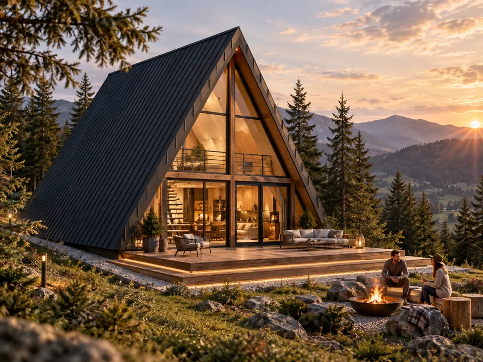 A-frame guesthouse in Gorj — Relationship between the guesthouse and landscape · visualisation