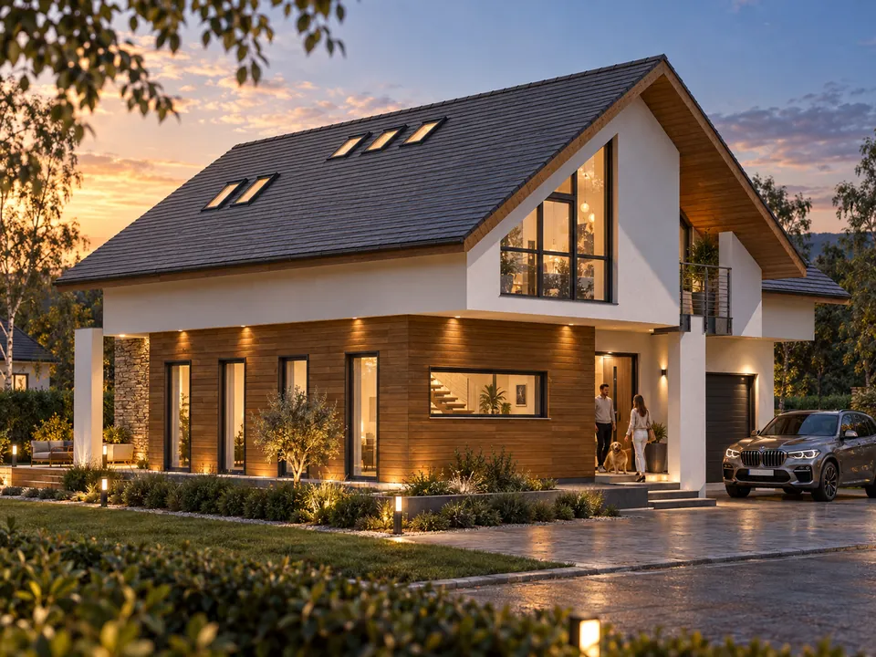 House with timber, stone and balcony in Ilfov — House with timber, stone and balcony in Ilfov — view 2 · visualisation