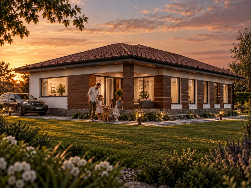 Single-storey house with a covered terrace in Gorj — Single-storey house with a covered terrace in Gorj — view 3 · visualisation