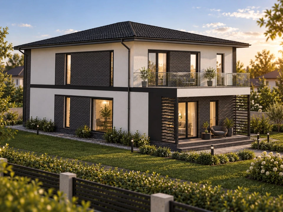 House with attic and garage in Gorj — Covered terrace and balcony · architectural visualisation