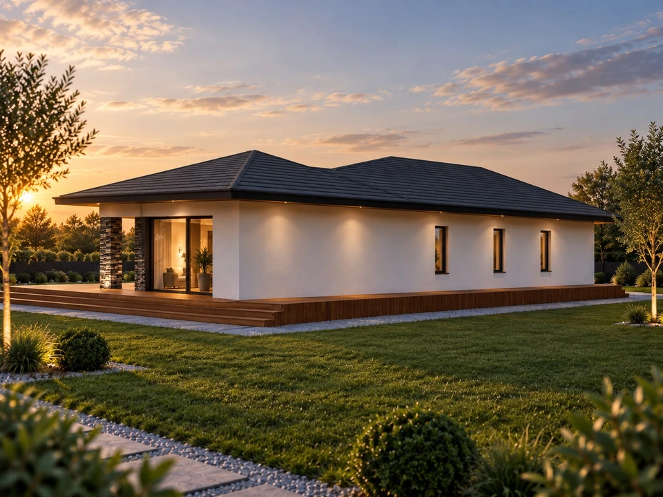 Casă pe parter în Gorj — Perspectivă laterală · vizualizare arhitecturală