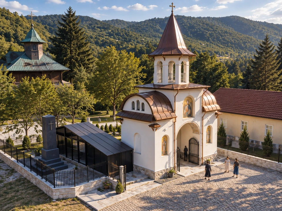 Clopotniță în Gorj — Clopotnița și incinta · vizualizare arhitecturală