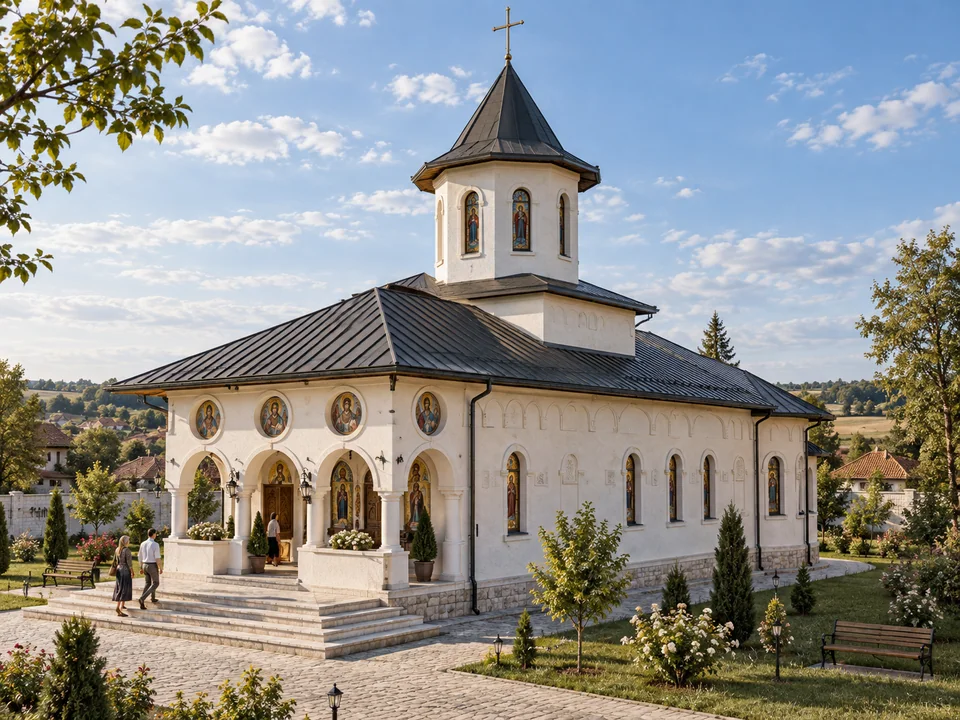 Biserică cu pridvor și turlă în Dolj