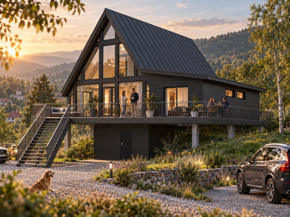 Guesthouse in Horezu, Vâlcea — Terrace and side volume · architectural visualisation