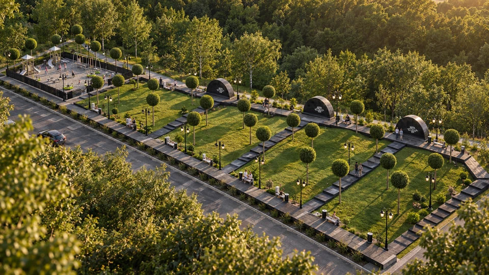 Park in Cătunele, Gorj — Overall view of the park · architectural visualisation