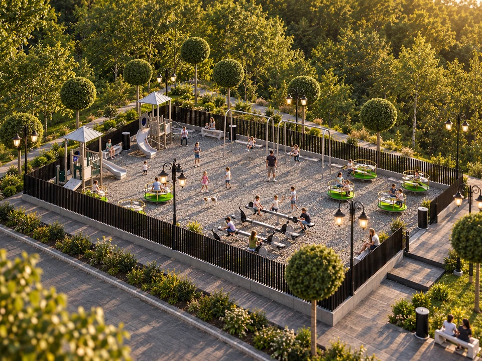 Park in Cătunele, Gorj — Playground · architectural visualisation