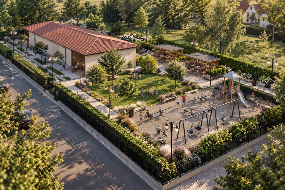 Park with playground in Gorj — Overall view · architectural visualisation