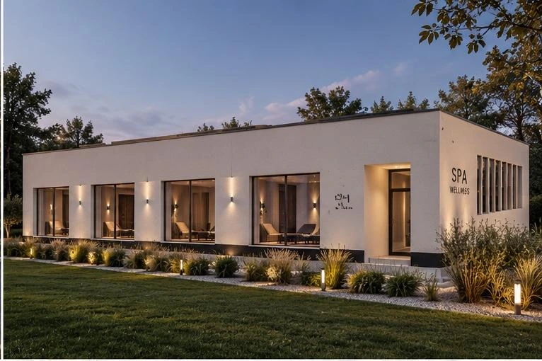 Spa în Gorj — Fațada către grădină · vizualizare arhitecturală